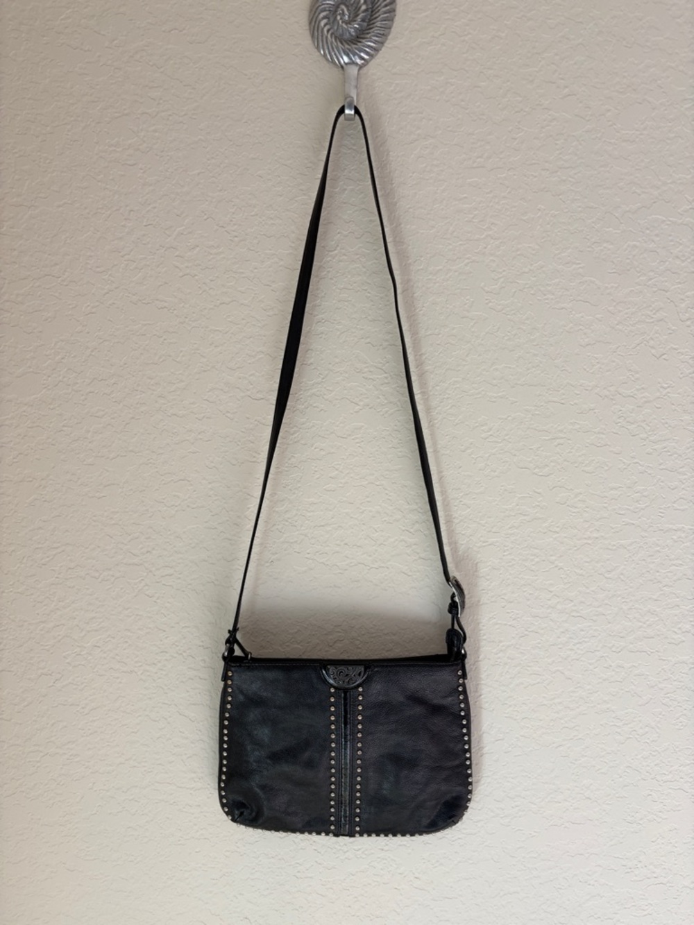 BRIGHTON Black Studded Leather Crossbody Bag for Women